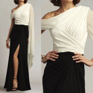 NWT Tadashi Shoji Kellum Cape Sleeve Gown Dress Black Ivory Size 2